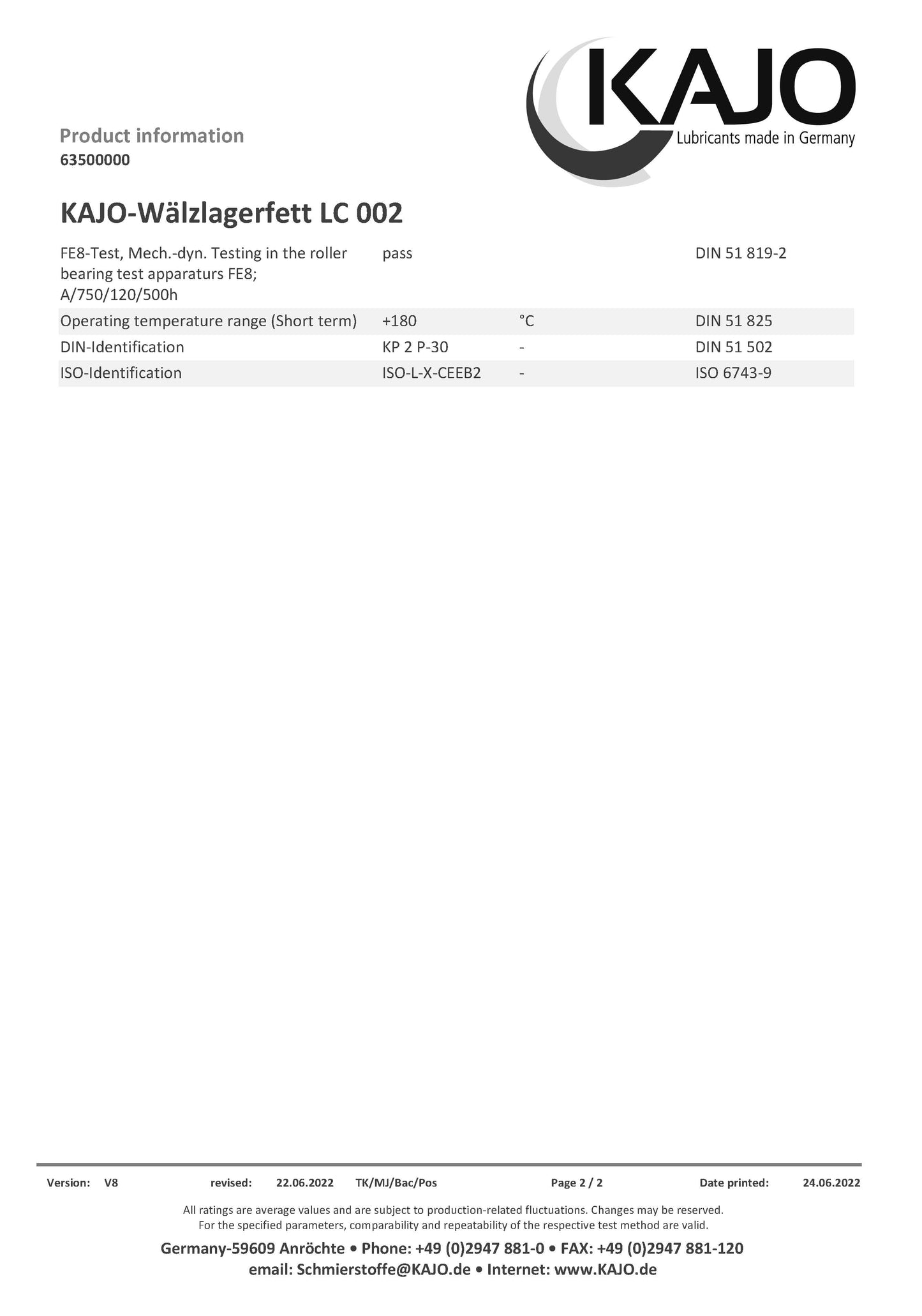Kajo LC002 500g High Temp Bearing Grease (Box Qty 20)